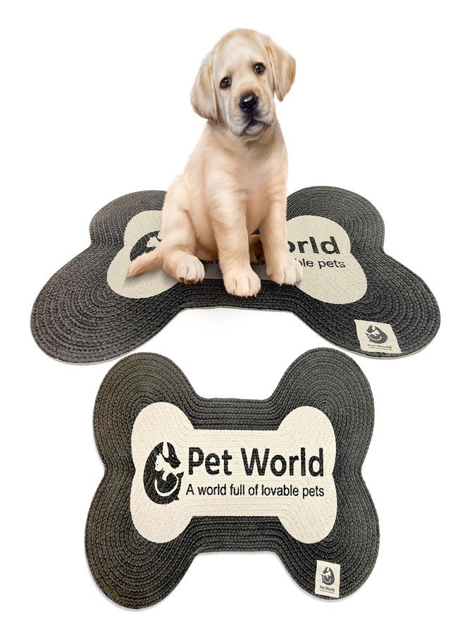 PET WORLD Bone Shape Handwoven Woof Pet Mat for Dog & Cat|Hand Braided| Skin Friendly Food Mat| Floor Mat|Pet Area Carpet|Non-Slip Mat Indoor Outdoor Mat|60 * 40 CM| Black&White - Image 1